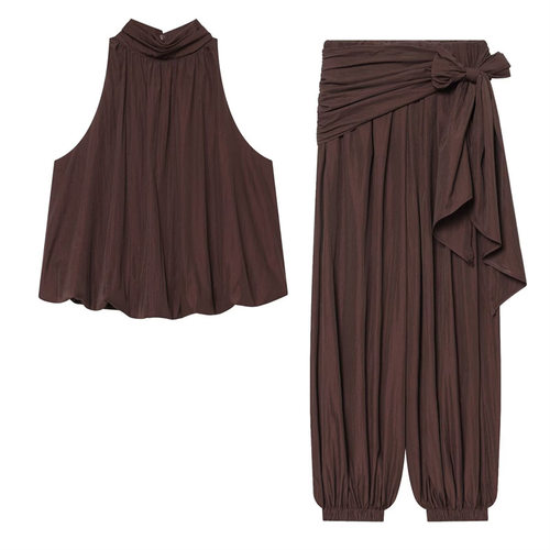 2026 new women's neck hanging top and pants two-piece set