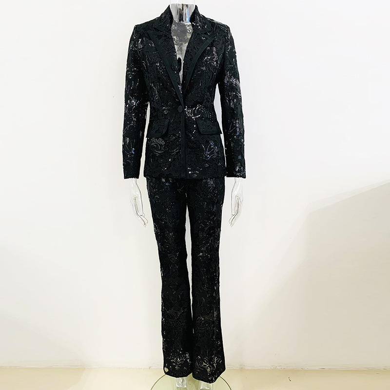 new mesh embroidered sequin suit jacket trousers two sets