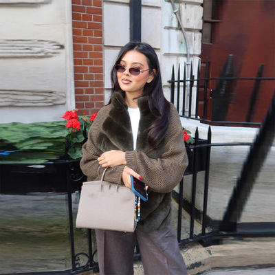 Fashion splicing with fur collar jacket women 拼接外套女