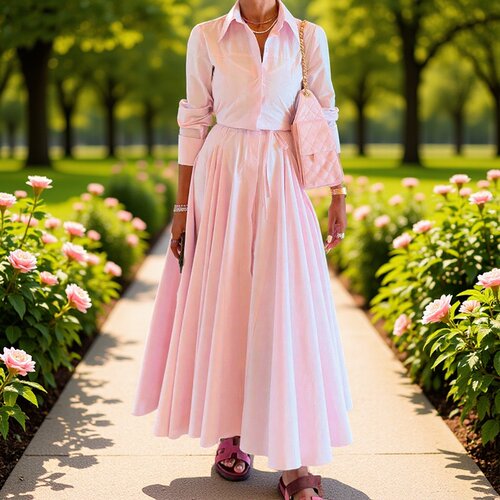 New 2026 Women's Elegant Collar Village Shirt Half Skirt Set