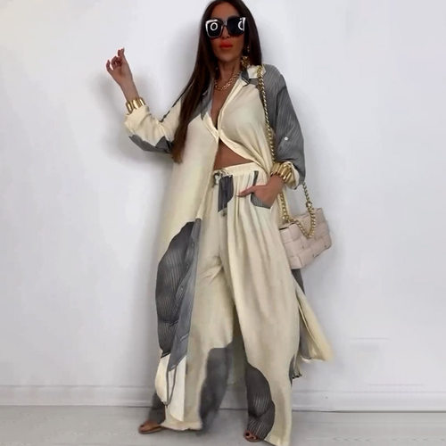 2026 elegant sexy printed top wide leg pants two-piece set