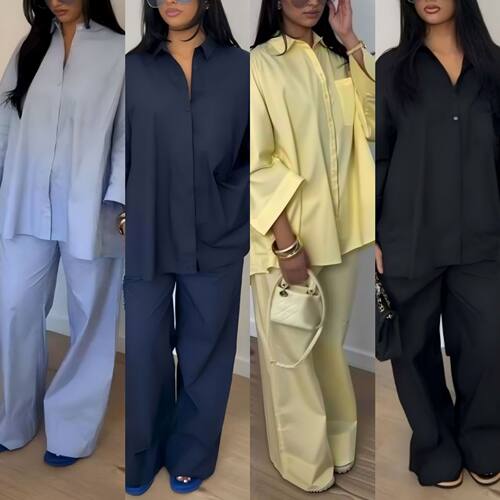 2026 new casual plus size shirt pants two-piece set women