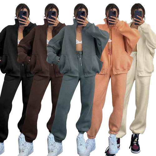 Stand collar hoodie women's fashion casual pants suit eBay