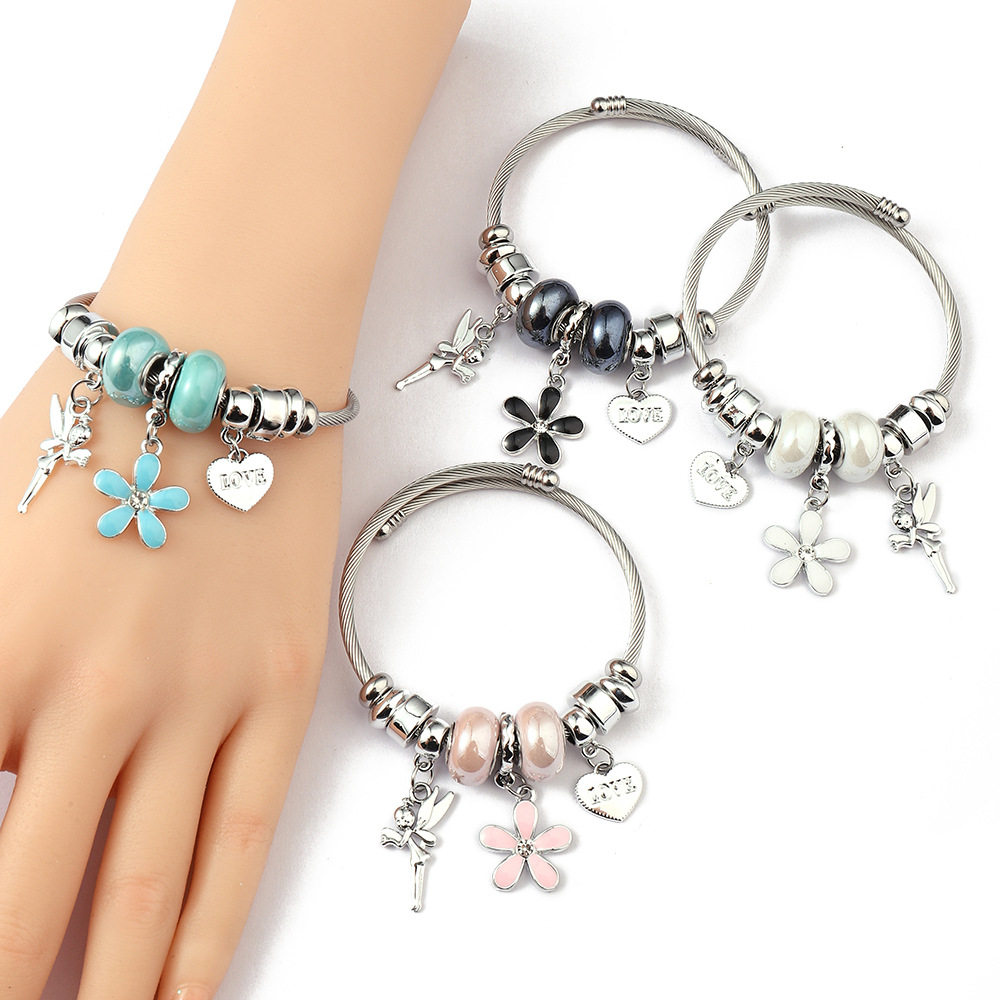 潘家风格不锈钢手镯轻奢精致手饰不掉色花朵吊镯时尚女款手链首饰