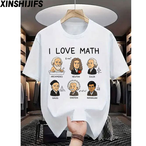 I LOVE MATH复古趣味数学家印花短袖T恤男女纯棉圆领上衣百搭夏季