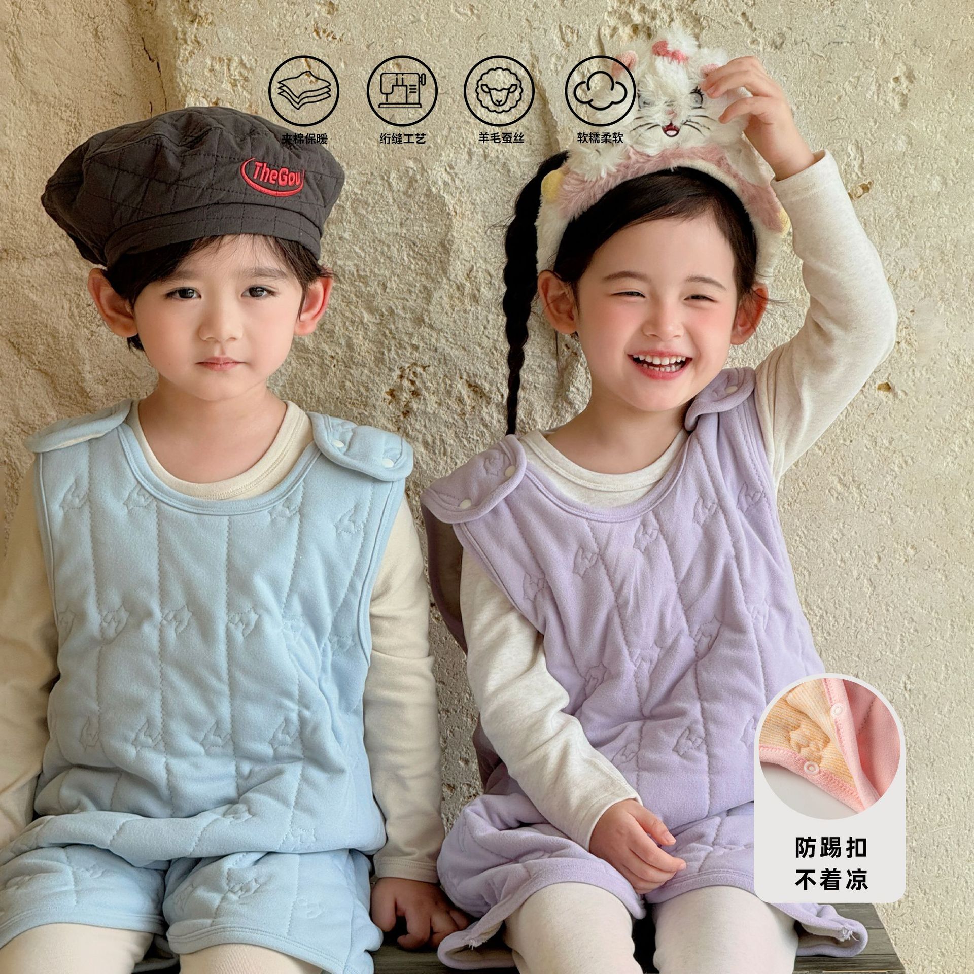 秋冬新款宝宝保暖睡袋儿童睡衣a类棉男童女童家居服婴儿连体衣