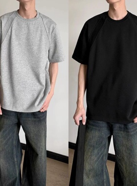 耐磨耐脏工作服男短袖t恤夏季建筑工地劳保黑灰色百搭体恤上衣服