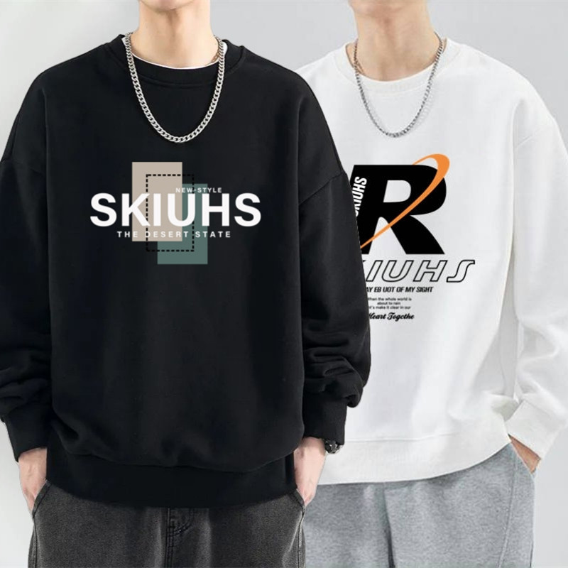 无帽卫衣男款春秋季宽松百搭大码上衣服重磅运动休闲长袖T恤印花