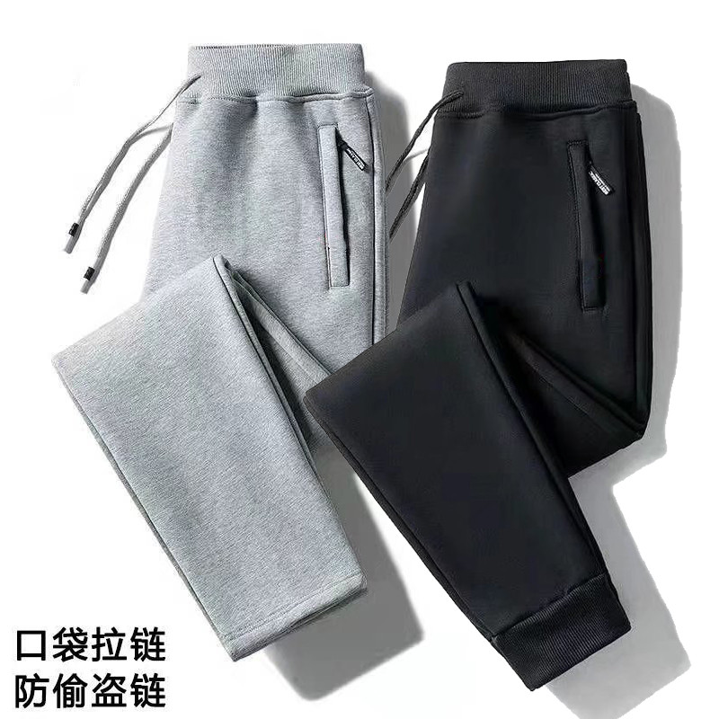 外贸出口裤子男款春秋冬季加绒束脚运动潮牌百搭宽松直筒休闲卫裤