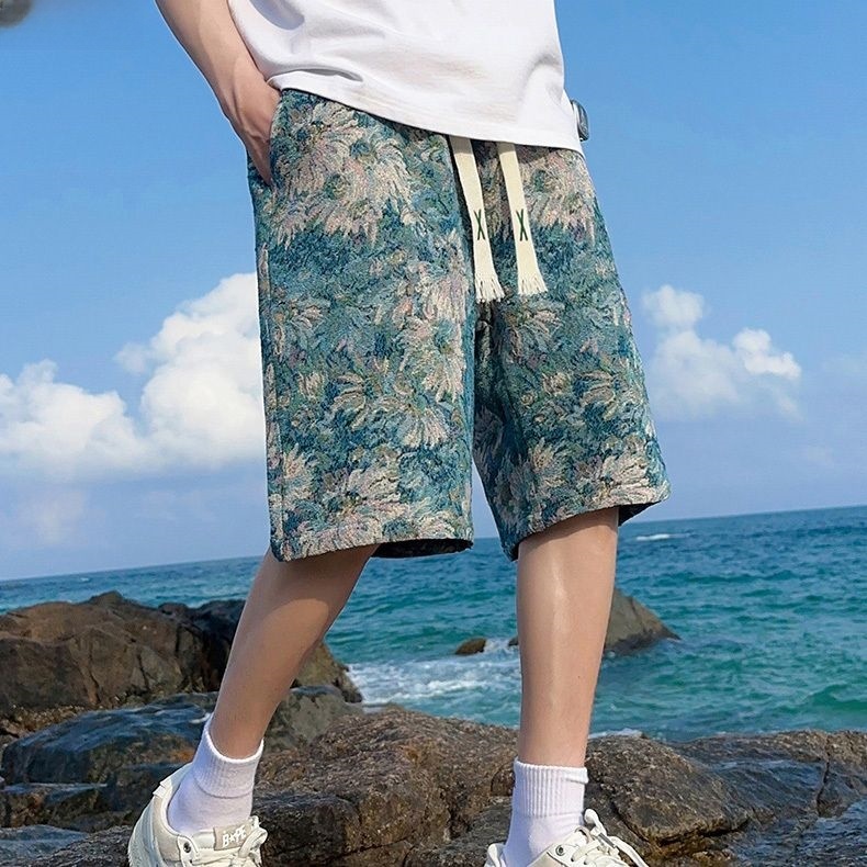 运动短裤男宽松夏季潮牌2025新款薄款夏威夷冰丝中裤子凉感大裤衩