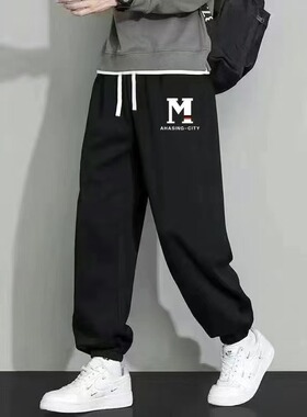 男裤子夏季ins潮流黑灰色百搭宽松帅气简约休闲束脚裤薄款运动裤