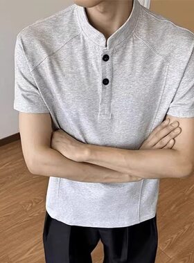polo衫男半袖夏季潮牌百搭黑灰色短袖t恤高级感简约休闲运动体恤