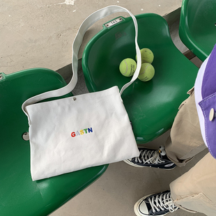 ins美式街头复古港风滑板嘻哈信封帆布斜挎包校园男女字母单肩包