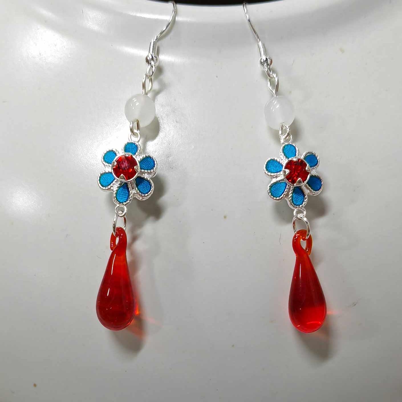 戏曲花旦手作玫红色耳环百搭