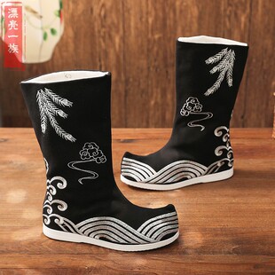 古装靴子男搭配汉服鞋子明制古风原创内增高弓鞋武侠皂靴平底婚鞋