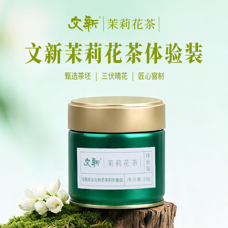 文新茉莉花茶茉莉绿茶信阳毛尖茉莉毛尖冷泡茶浓香特级密封罐20g