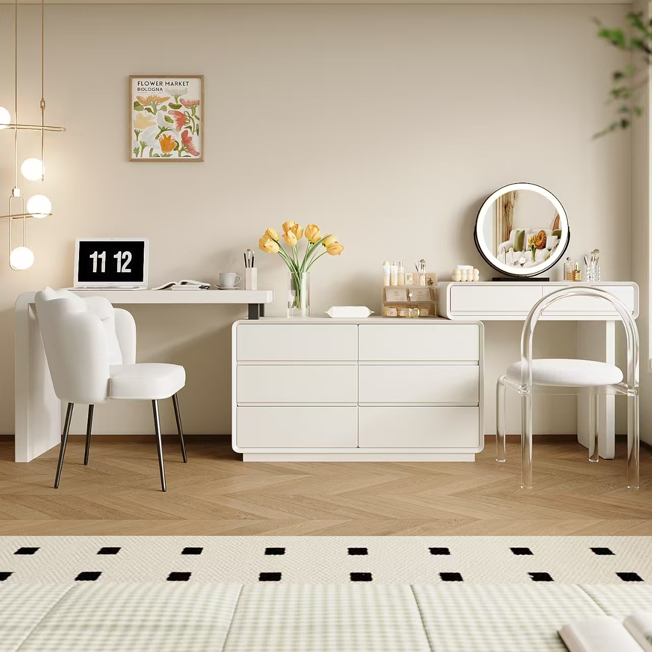 梳妆台书桌二合一电脑桌化妆台一体卧室家具双人电脑桌实木化妆柜