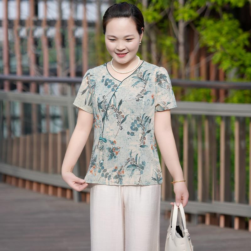 妈妈夏装套装休闲时尚套装女中老年女士气质阔腿裤两件套洋气夏季