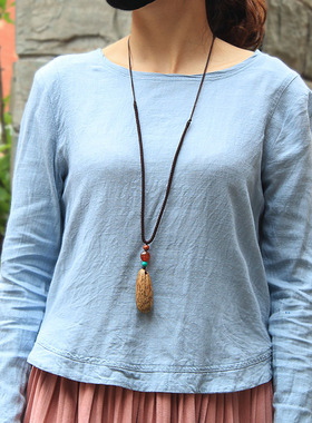 简约复古文艺棉麻女装挂件民族风项链女长款毛衣链菩提吊坠配衣服