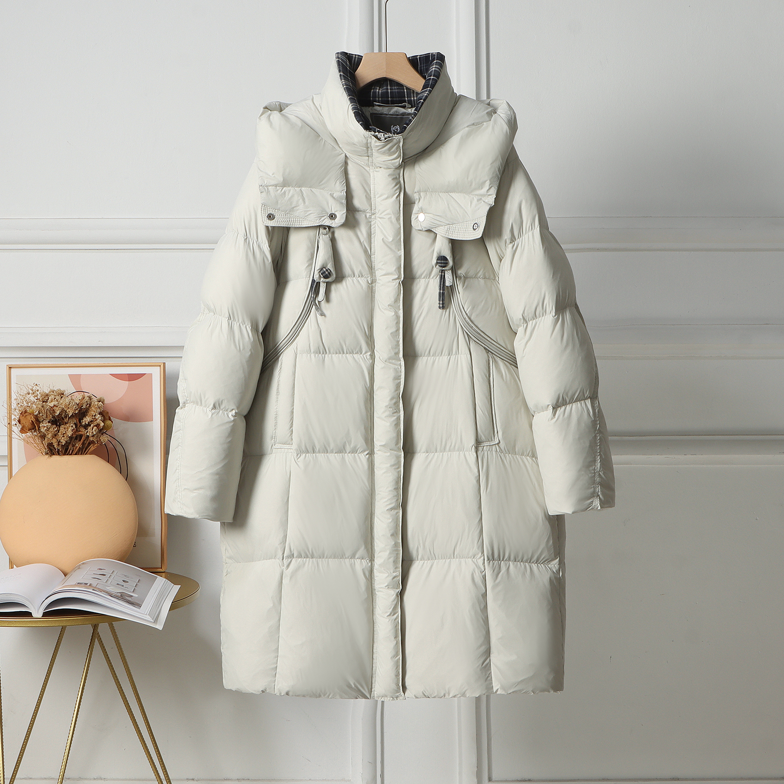 羽绒服女中长款加厚2025冬季新款韩版宽松东北白鸭绒外套连帽过膝