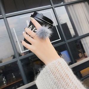 水貂毛毛球戒指开口指环