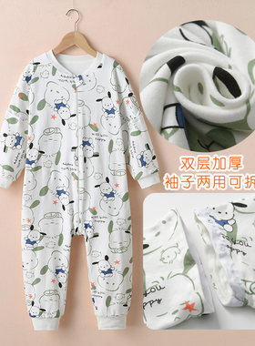 儿童连体睡衣秋冬双层纯棉加厚