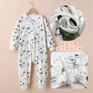 儿童连体睡衣秋冬双层纯棉加厚
