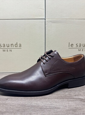 LE SAUNDA/莱尔斯丹男鞋特价清仓棕色牛皮圆头商务正装皮鞋德比鞋
