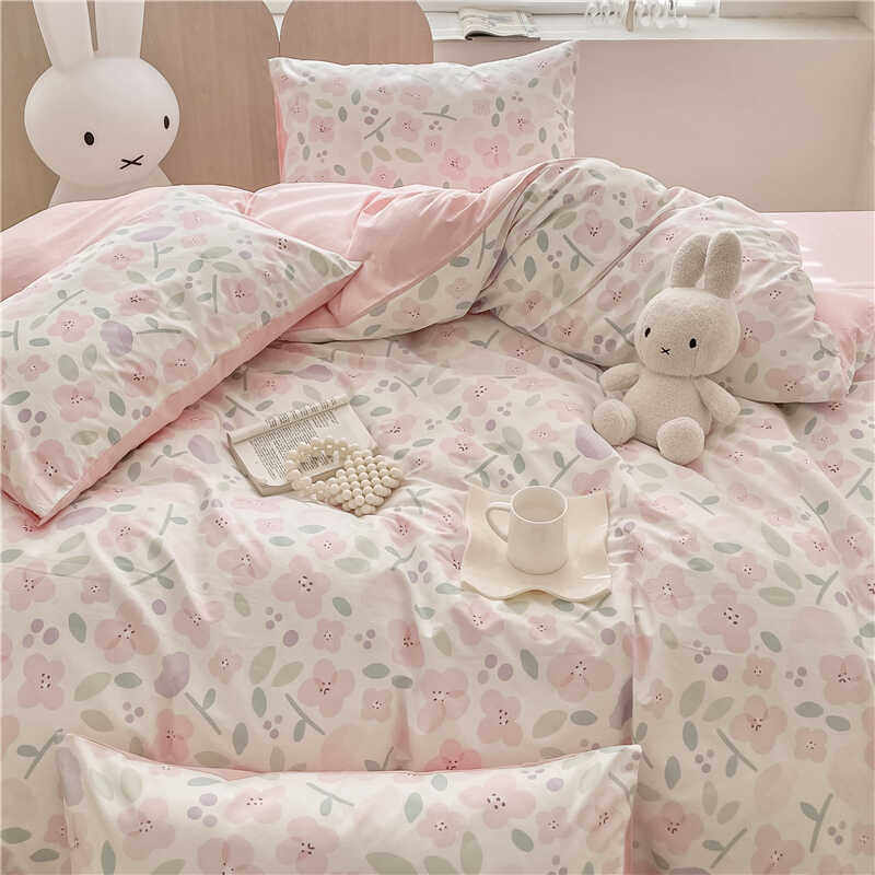 双人粉色小碎花被罩纯棉少女心