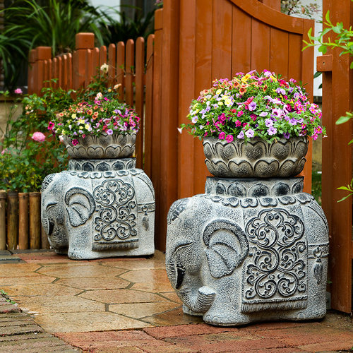 室外庭院小象花盆底座造景石墩子