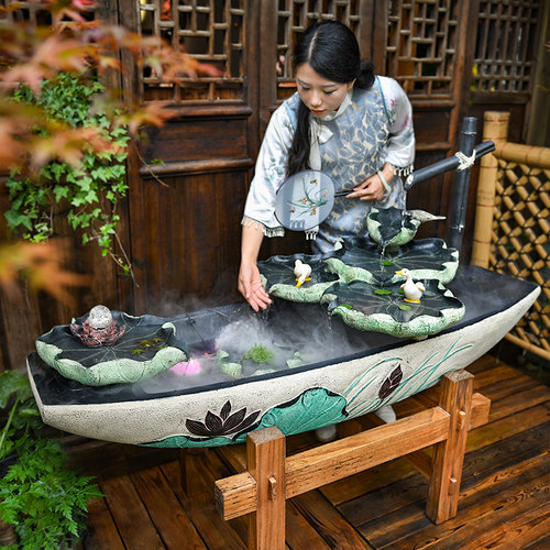 阳台庭院循环流水荷花养鱼缸鱼池