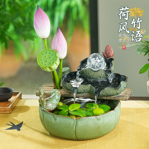 荷花水晶球流水摆件循环水景鱼缸