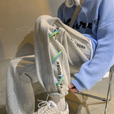 春款卫裤织带装饰宽松直筒拖地休闲裤P50控68，男装休闲裤，电商D205