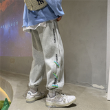 加绒加厚织带装饰宽松直筒拖地休闲裤P55控68，男装卫衣，电商D205