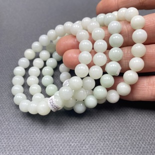 西安蓝田玉手链女款8mm鸭蛋青精品玉珠子兵马俑景区同款带证礼盒