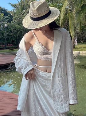 欧美风格春夏新款手编麦穗花纹宽檐爵士草帽女士度假防晒遮阳草帽