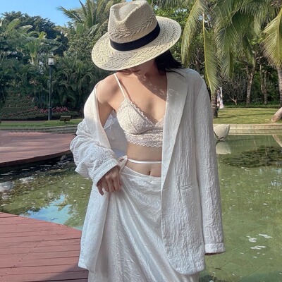 欧美风格春夏新款手编麦穗花纹宽檐爵士草帽女士度假防晒遮阳草帽