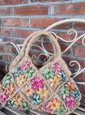 韩系法式日系拉菲草花朵手工编织手提包女夏海边度假沙滩包草编包
