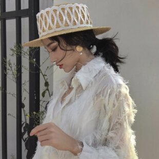 欧美风格春夏新款百搭平顶麦秆草帽名媛风时尚沙滩度假造型草帽子