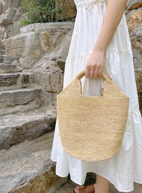 法式拉菲草草编包手工编织女夏拉菲草绳手提海边度假沙滩包女挎包