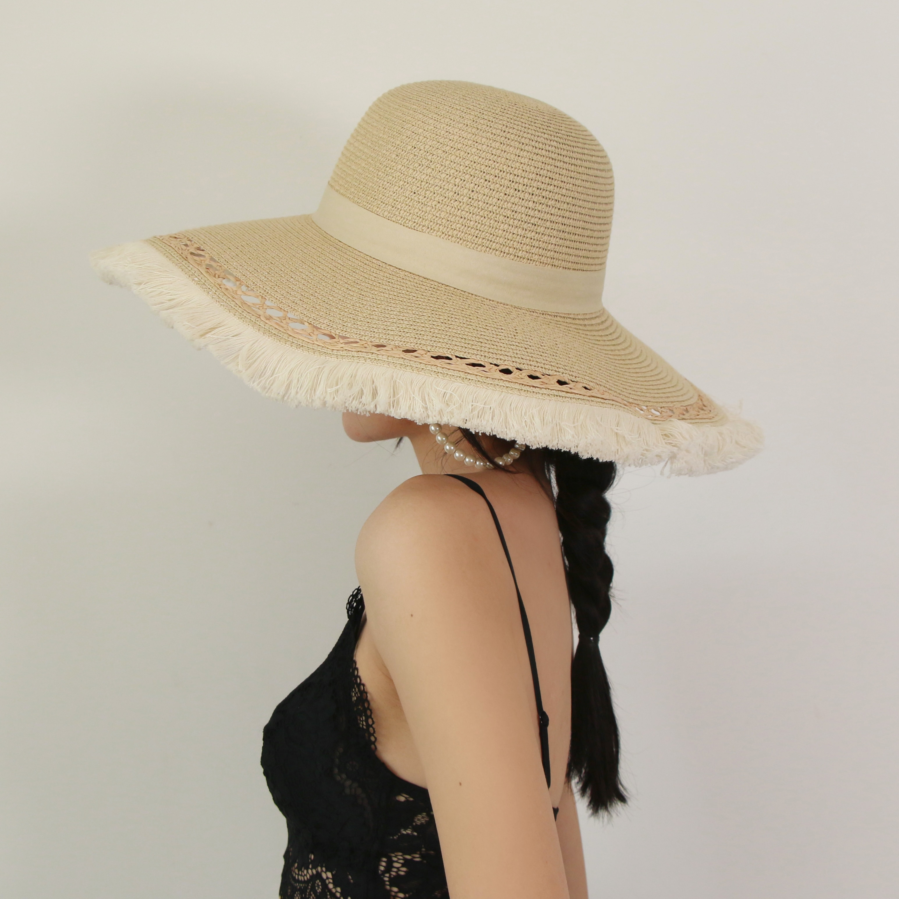 草帽春夏新款大檐女士遮阳纸草