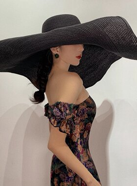 大檐优雅凹造型大沿帽子女夏草帽
