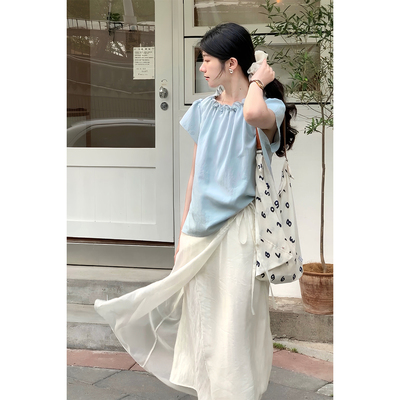 Ramesse | 温柔白月光 杏色侧边系带开叉两件式直筒纱裙半身裙女