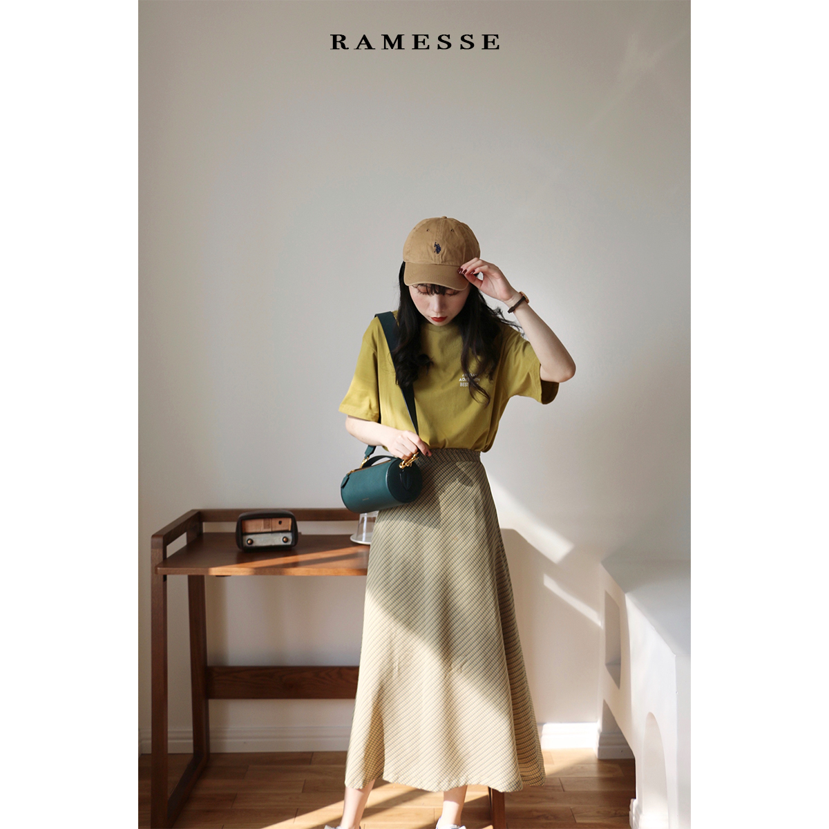 Ramesse | 春日小清新 格子雪纺伞裙a字中长裙半身裙限7000张券