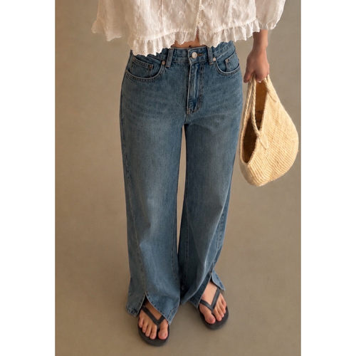 韩国直邮ONDO-P空空韩代26秋季设计感复古显瘦开叉直筒牛仔裤