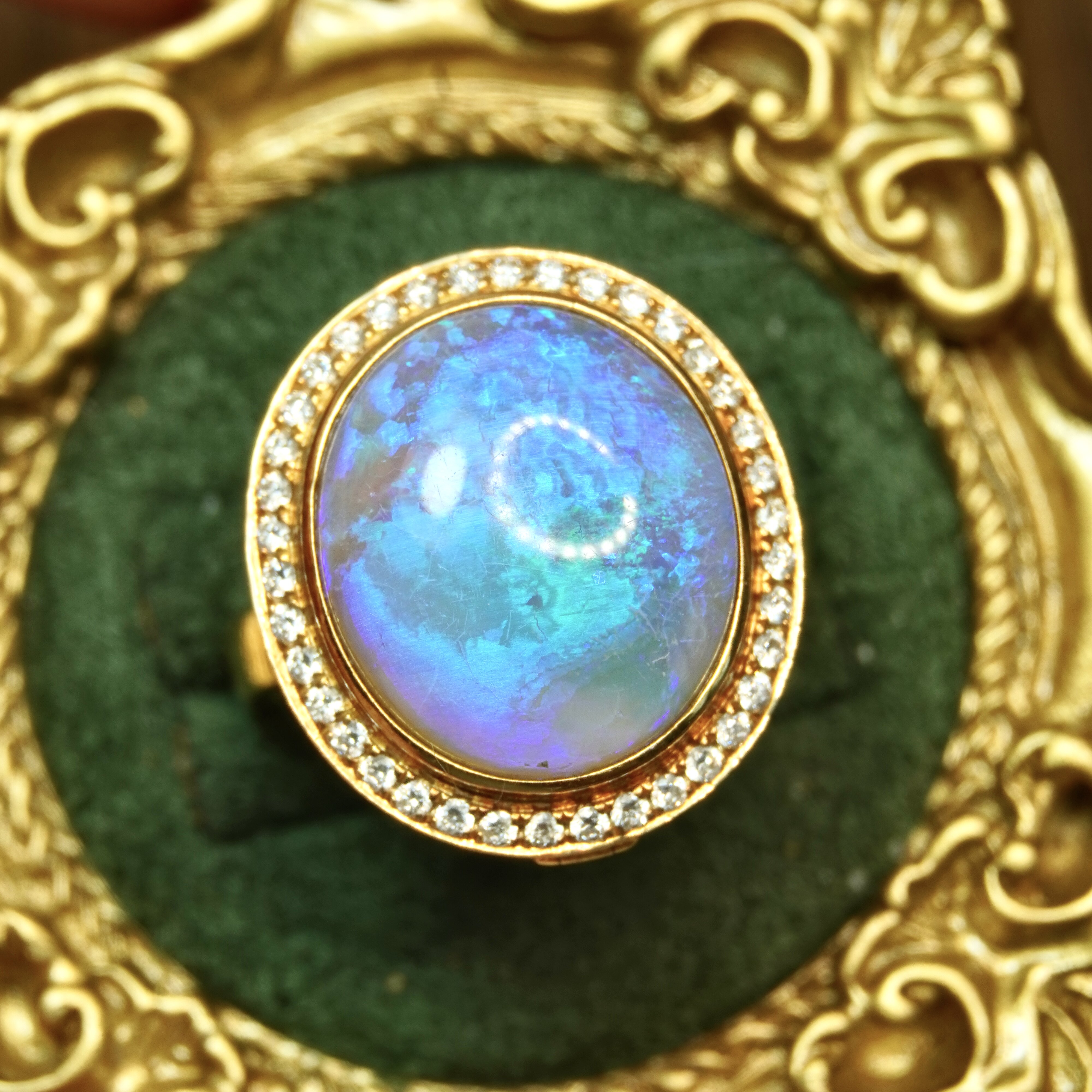 【两用款】18k金澳大利亚黑水晶欧泊戒指指环吊坠项链