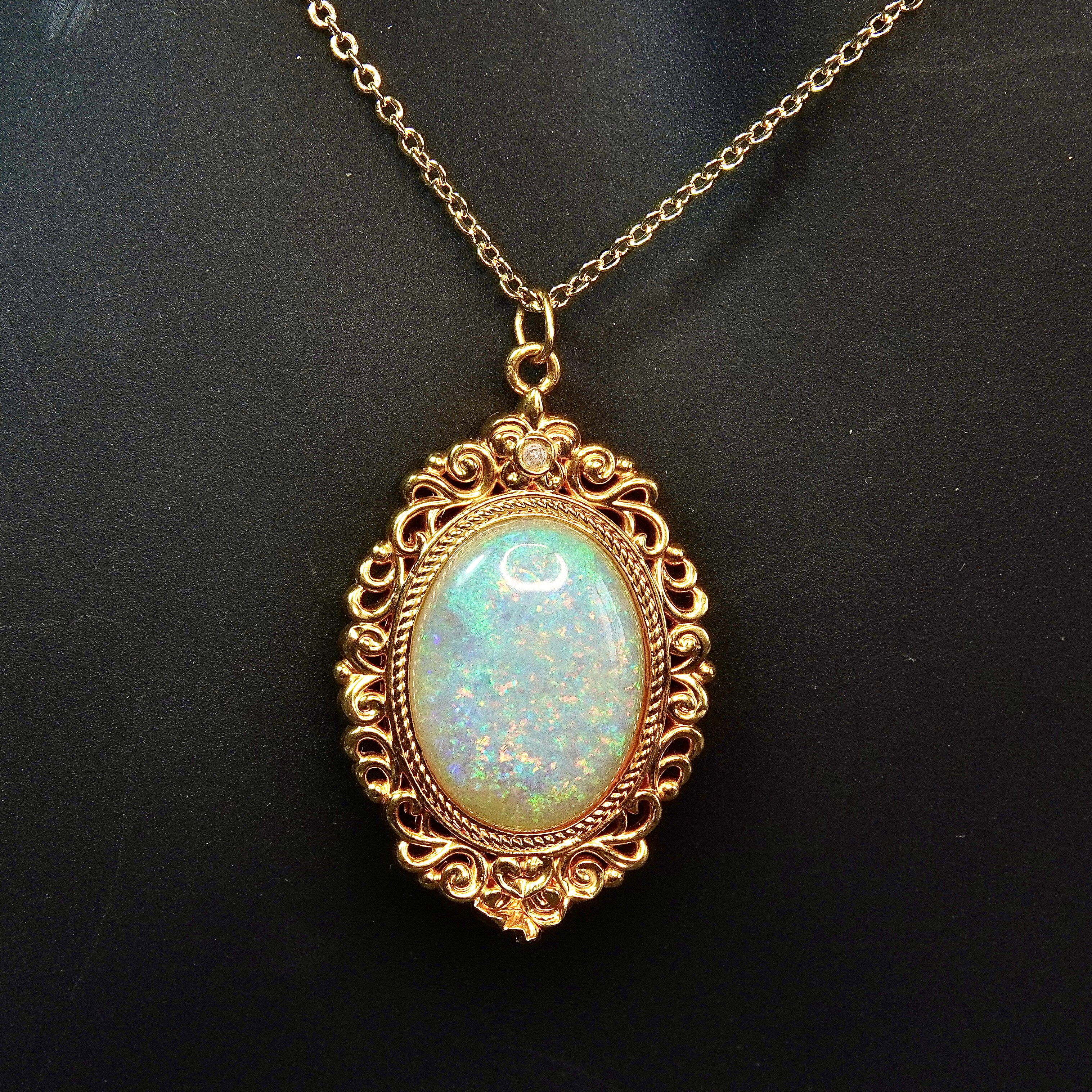 18k硬金澳大利亚水晶欧泊项链吊坠