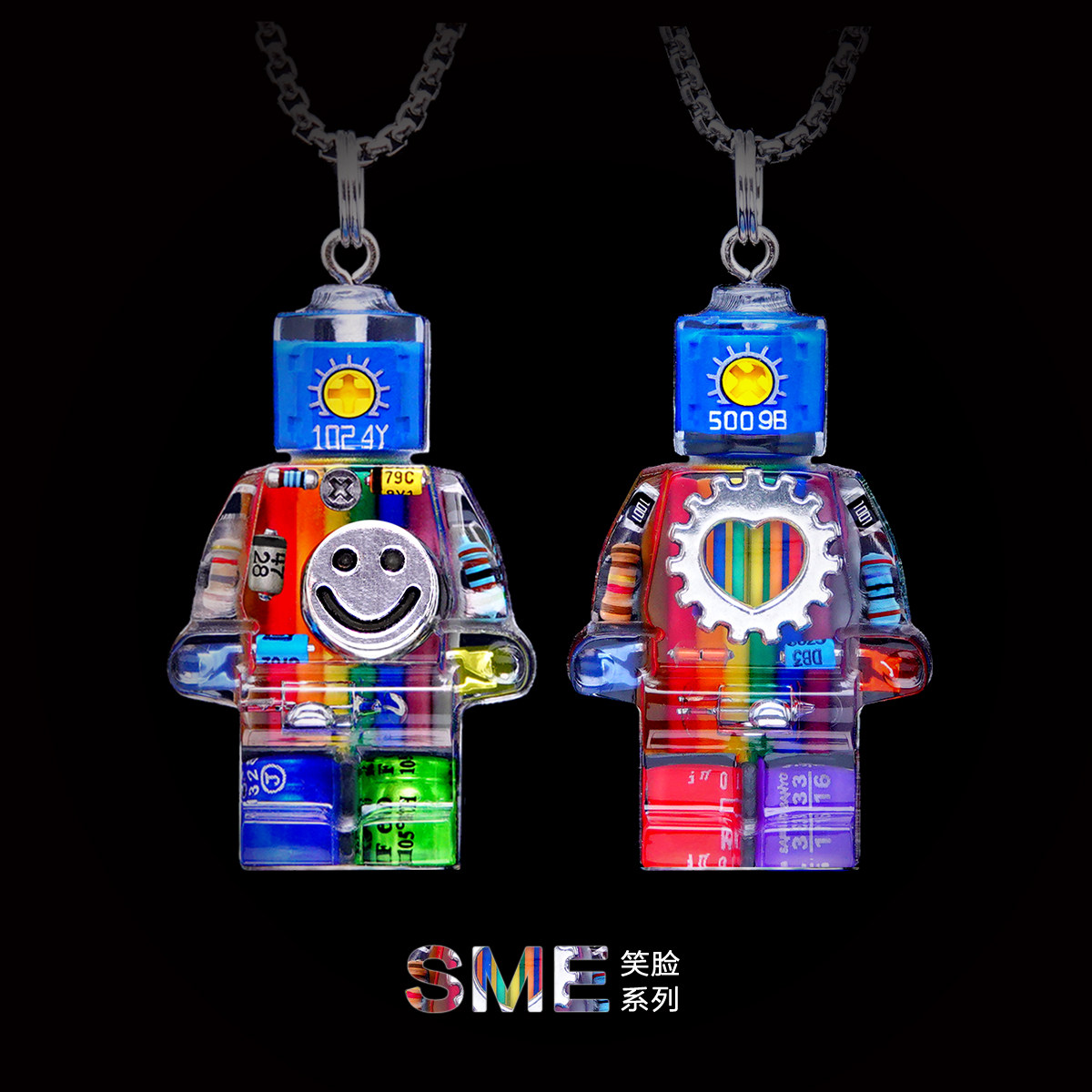 mochi赛博朋克风笑脸机器人项链轻奢小众精致情侣礼物潮流钥匙扣