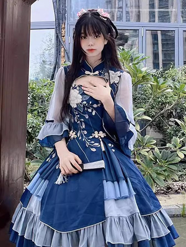 胖mm特大码300斤新中式国风汉元素改良连衣裙女春秋薄款华丽裙子