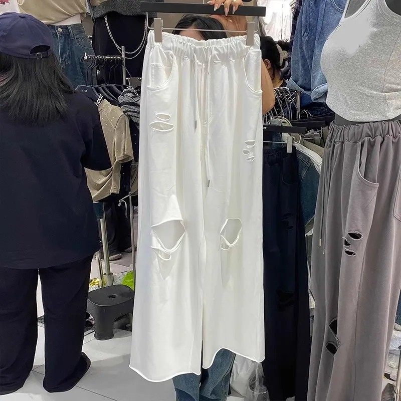 胖mm特大码300斤破洞休闲运动卫裤女春夏宽松直筒高腰垂感阔腿裤,女装/女士精品,大码裤装,淘宝优惠券,粉丝福利购,淘宝优惠卷